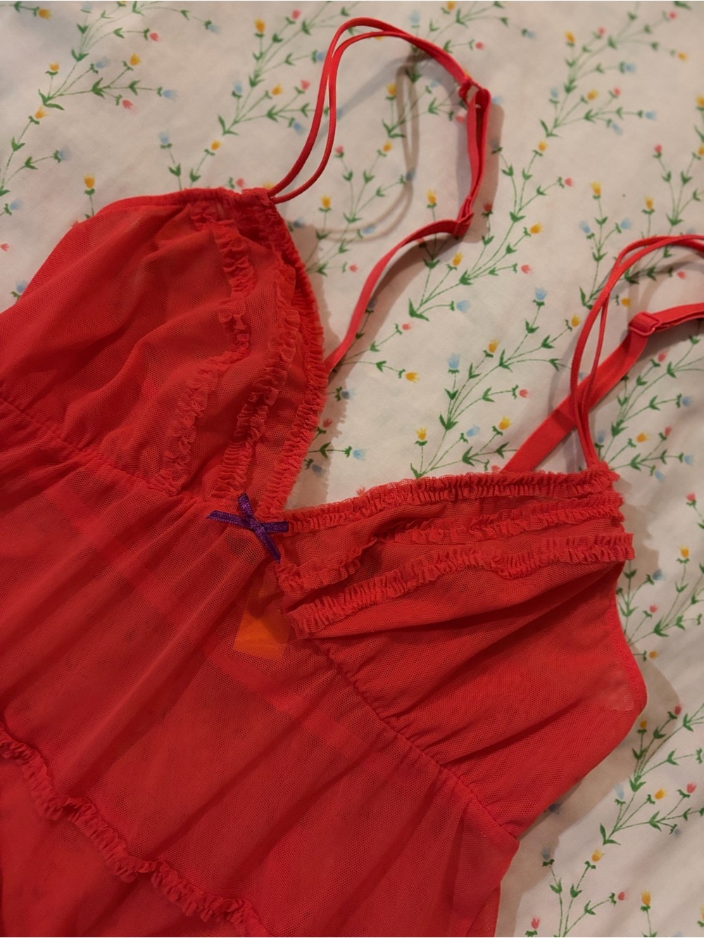 Whimsical Y2K Hong Kong Coquette Hot Pink Sheer Ruffle Babydoll Lingerie